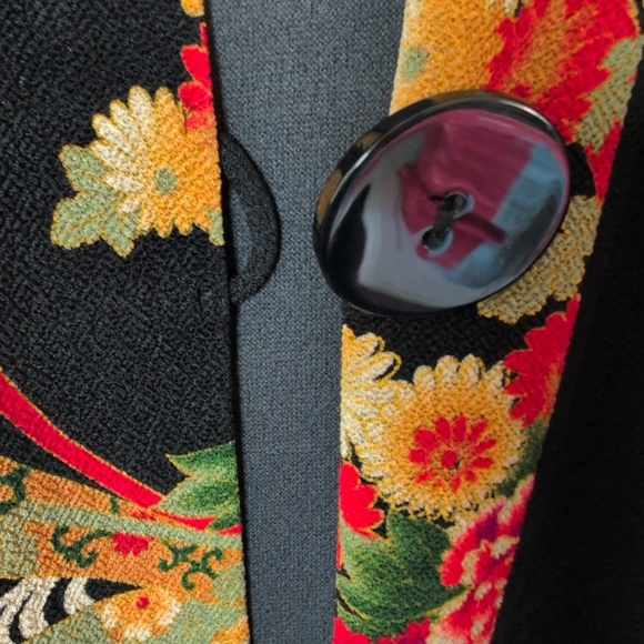 NWOT Soft Surroundings Black & Floral Asian Print Kimono Jacket L Made In USA - Picture 5 of 10